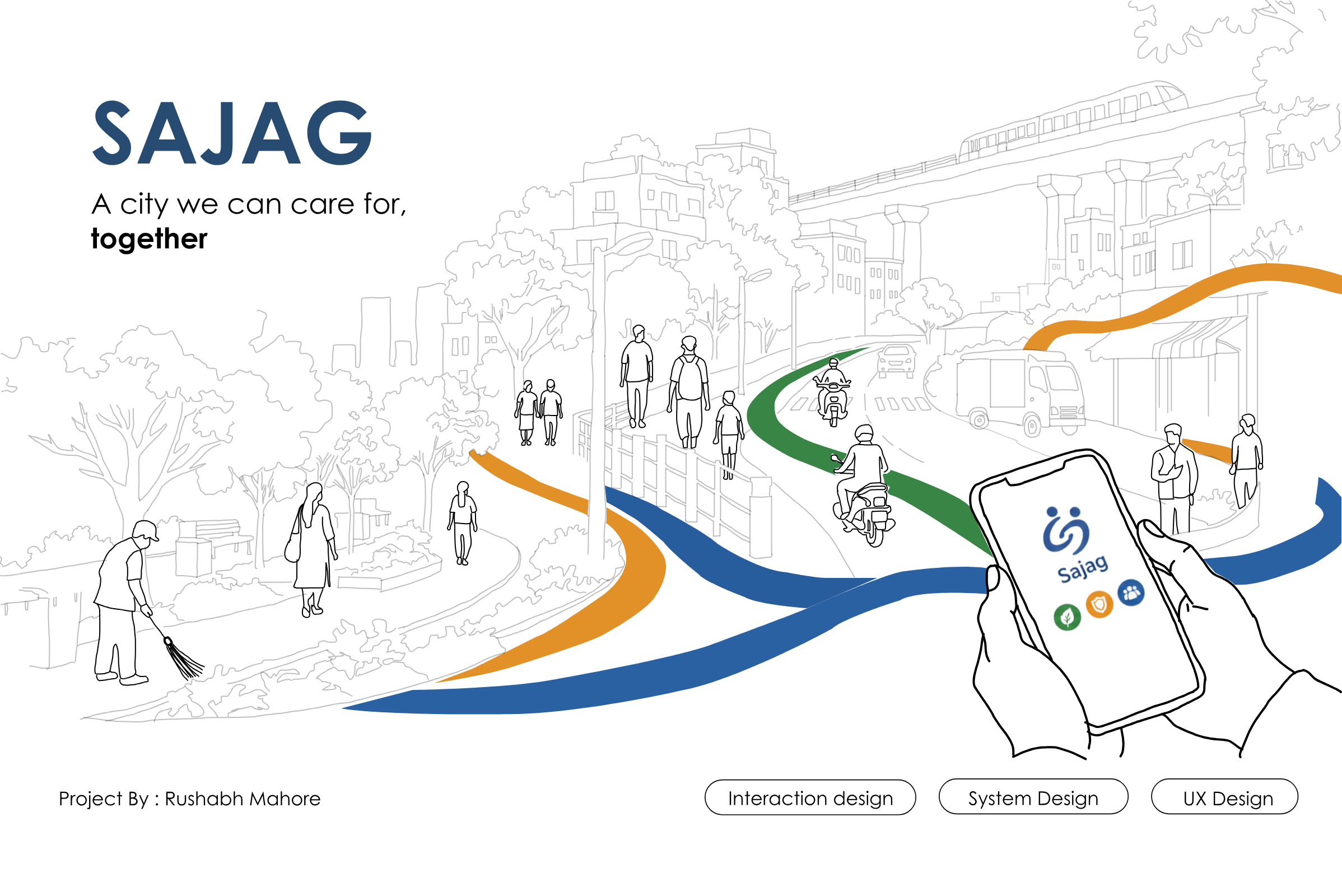 SAJAG · Swacch, Surakshit, Sanchar - A city we can care for, together. Project by Rushabh Mahore. Interaction design, System Design, UX Design.